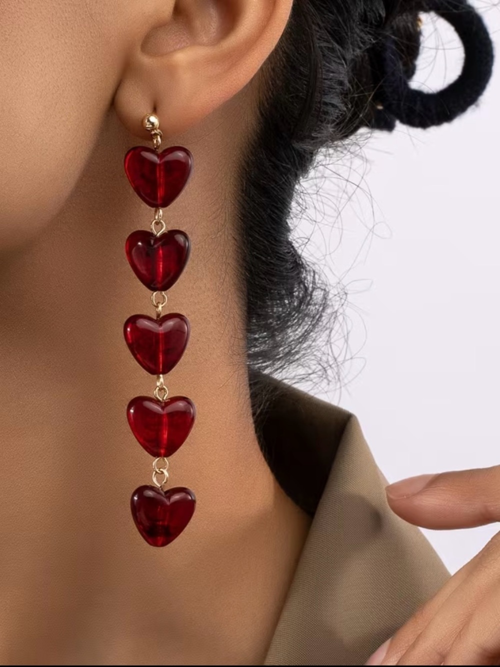 NEW! Gold-Plated Red Heart Dangle Earrings❤️ Trendy Heart Earrings   (A1-49)